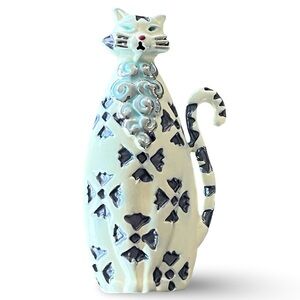 Jim Shore Enameled Freedom Cat Blue and White Brooch